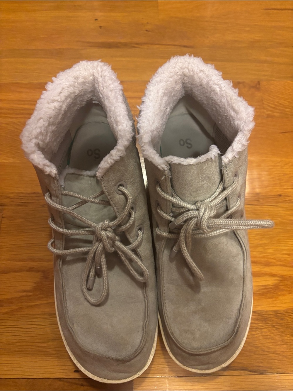 SO Taupe Suede Lace-Up Shearling-Lined Mules